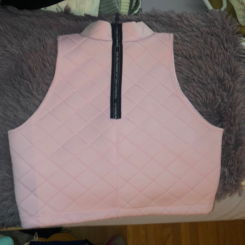 Adidas pink foam zip crop top